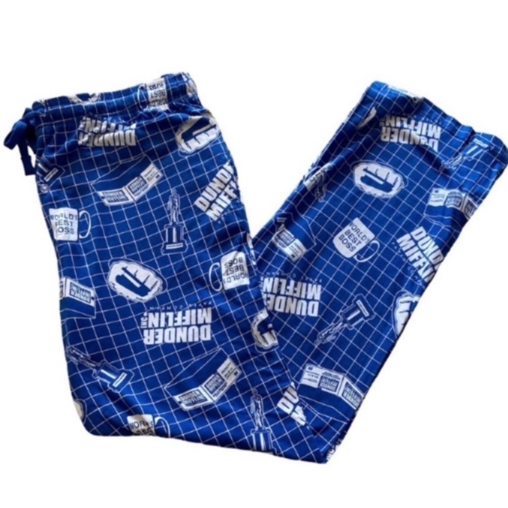 The Office Dunder Mifflin Men's Blue Flannel Lounge Pants Slash Pockets Large